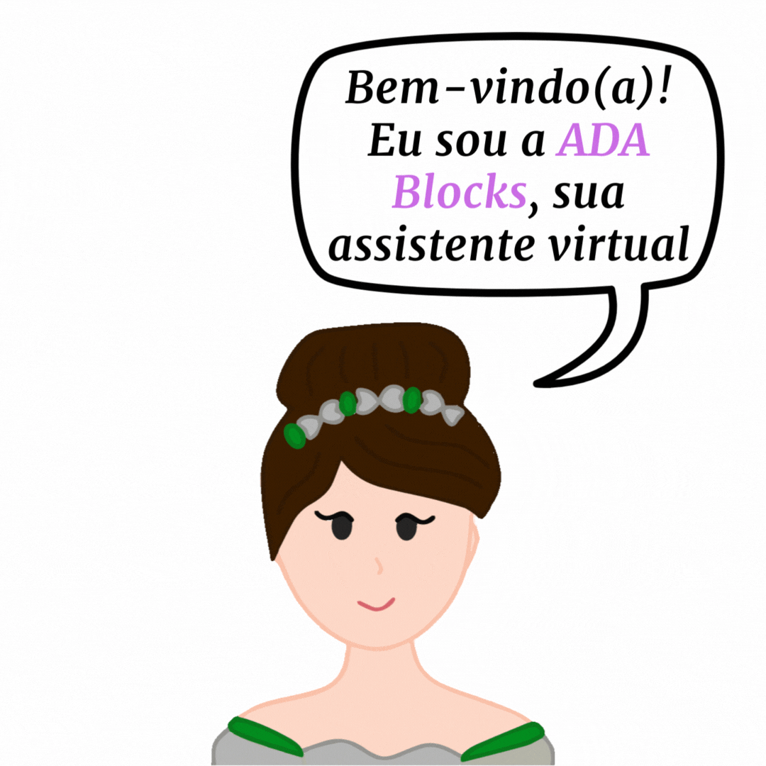 Aqui, o desenho da ADA está dando as boas-vindas a você. No balão está escrito: